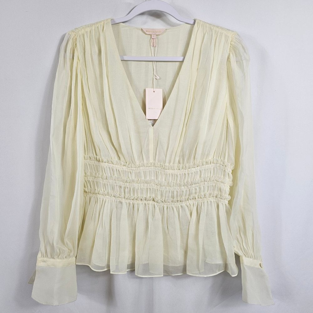NWT Rebecca Taylor Silk Chiffon Long Sleeve Blouse in Lemonade - Size 4
